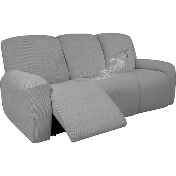 Easy-Going 100% Double Waterproof Sofa Cover 8 Pieces Stretch Railing Couch Cover with Pocket Jacquard 3 Seater Sofa Slipcover Leak Proof Washable (Sofa, Light Grey)