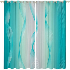 Homewish Verdunklungsvorhänge mit Farbverlauf, Blaugrün und Grauweiß, Ombré-Stil, 2 Paneele, 116,8 cm B x 137 cm, Vorhänge und Vorhänge, Trippy Spirale, silberfarbene Wellenlinie, abstrakte Kunst,