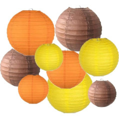 Paper Lantern Set, Multicoloured Ball Lantern Lights, Suitable for Home, Wedding, Baby Birthday Party Decoration, 9 Pieces (Orange, Yellow, Brown)