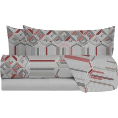 hermet Nile Grey 100% Cotton Patterned Double Duvet Cover Bedding Set Double Bed Sheet + Fitted Sheet + 2 Pillow Cases