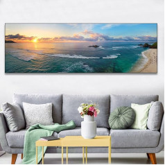 Canvas Pictures Mountains Landscape Nature Modern Panorama Pictures Large XXL Bedroom Living Room Wall Decoration Wall Picture Sunset Sea Beach Frameless (B, 60 x 180 cm, Unframed)