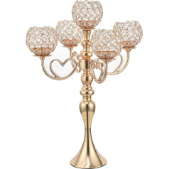 VINCIGANT Gold Crystal Candle Holders 5 Arm Candlestick Centerpiece Wedding Table Decorations 54cm Tall
