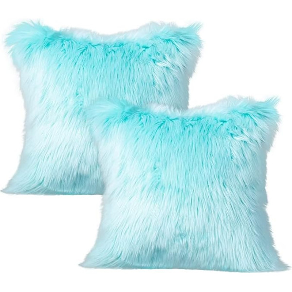 LIGICKY Set of 2 Faux Fur Cushion Covers Plain Plush Soft Artificial Fur Throw Pillow Case Decorative Square Cushion Decorative Cushion for Sofa Bedroom Car 45 x 45 cm White