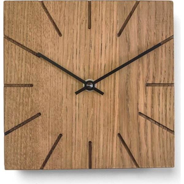 Natuhr Radio-Controlled Wall Clock Table Clock Oak Wood Beam Solid Wood Design 17 x 17 cm (Smoked Oak Black Hands, Radio-Controlled Clock Movement)