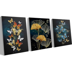 astylishome 1007 Black Butterfly Flower Prints Pictures Decor Canvas Frame