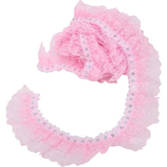 Cocoarm 5 Yards Baumwollspitzenverkleidung Falten -Spitzenband mit Pailletten Verzierungen 5 Farben für DIY Hochzeits Geburtstagshandwerkskraken Haarbögen (PINK)