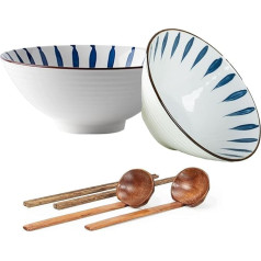 Ramen Bowl Set with Chopsticks, Japanese Ramen Bowls, Jumbo 34 Ounce, Ceramic, Large, Ideal for Home, Gift, New Home Tableware, White, Set of 2