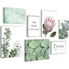 Novart Wall Pictures Green Leaves Plant - Completely Ready to Hang - Natural Flowers Living Room Bedroom - 7 Modern Mood Pictures - N005371a