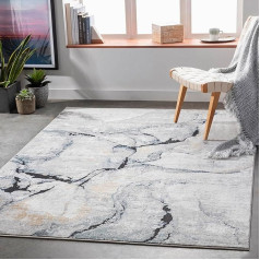 Surya Berlin Living Room Rug Modern - Abstract Design in Marble Look for Living Room 200 x 274 cm, Dining Room, Bedroom - Marble Rug Large, Soft Short Pile Rug in Grey, Blue and Ivory