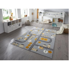 Hanse Home Town Children's Room Rug - Boys Girls Play Rug Short Pile Rug Modern Play Street Motif Soft Pile Easy Care - Mouse Mustard Yellow 120 x 170 cm