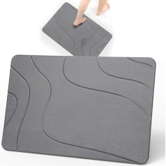 Euqvunn Stone Bath Mat, Quick Drying, 60 x 39 cm, Non-Slip Absorbent Bathroom Rug, Hard Bathroom Mat, Stone Drying Mat, Diatomaceous Earth for Kitchen, Bathroom & Shower - Grey