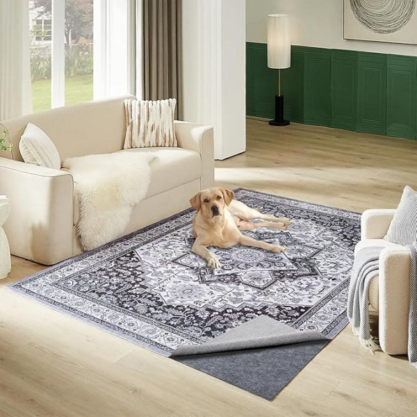 Felt Rug Pad with Non-Slip, 150x210cm Rubber Backing Rug Underlay, 3mm Thick Under Area Carpet Protective Cushioned Pads, Rug to Carpet Gripper for Hardwood Floors, Keep Rugs in Place, Soft and Safe