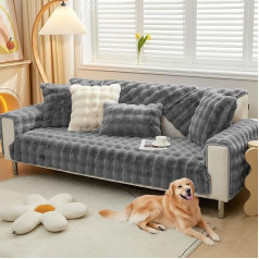 Royhom Thick Rabbit Plush Sofa Cover 1 2 3 4 Seater, Super Soft Faux Fur Couch Cover, Non-Slip Sofa Slipcover Corner L Shape (Seater Cover, Dark Grey, 110 x 180 cm)