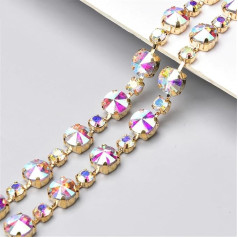 Niiyyjj 91 cm runde Diamant-Glasstrass-Metallkette zum Aufnähen auf Applikation für Kleid und Kleidung, goldfarben, 91 cm