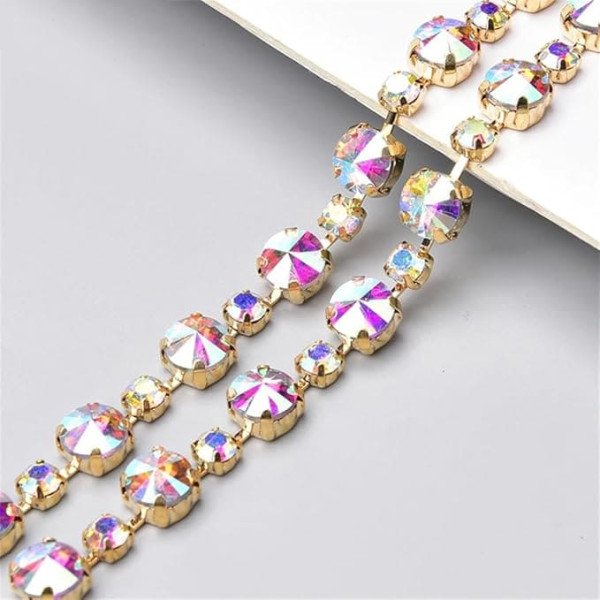 Niiyyjj 91 cm runde Diamant-Glasstrass-Metallkette zum Aufnähen auf Applikation für Kleid und Kleidung, goldfarben, 91 cm