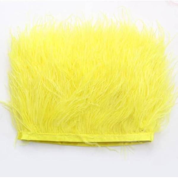 8-10 cm Ostrich Feathers Trim, 1 m Ostrich Feathers Border for Crafts, Fringe Trim, DIY Natural Fluffy Feather Band for Sewing Clothing, DIY, Sewing Crafts, Costumes, DIY Decoration, Yellow