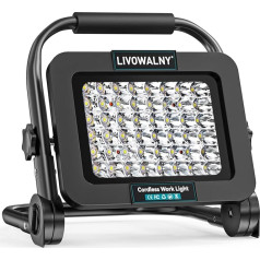 LIVOWALNY LED Construction Spotlight Compatible with Makita 18 V, 40 W 4000 LM Portable Wireless LED Floodlight with 2 Brightness Modes for Garage, Camping and Construction Site (without Battery)