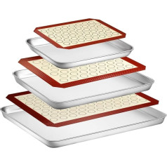Wildone Baking Tray with Silicone Mat Set, Set of 6 (3 Trays + 3 Mats), Stainless Steel Baking Tray with Silicone Mat, Non-Toxic, Durable, Easy to Clean