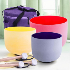 ENERGYSOUN 432 Hz Coloured Frosted 12 Inch C 10 Inch E 7 Inch Chakra Quartz Crystal Singing Bowl Set