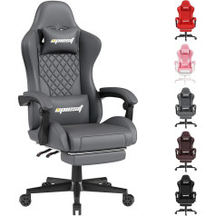 Gaming Chair, Ergonomic Gaming Chair with Lumbar Support, Breathable PU Leather Office Chair, Comfortable Computer Chair, Maximum Load 200 kg, Adjustable Seat Height and Backrest (Grey)