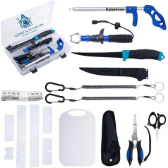 Complete Fishing Set for Beginners & Professionals Multifunctional Fishing Box with Fillet Knife, Tape Measure, Hook Remover, Fish Gripper, Scissors, Multi Pliers & Chopping Board, Perfect Fishing Set