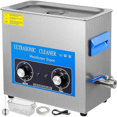 VEVOR Knob Control Ultrasonic Ultrasonic Cleaner 6.5 L, Ultrasonic Cleaning Device 220 V, Ultrasonic Cleaner with Heater, Jewellery Cleaner Ultrasonic 40 kHz, Digital Ultrasonic Cleaner 300 W