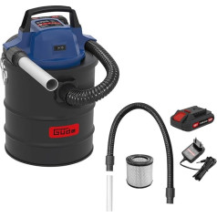 Güde 58580 Battery Ash Vacuum Cleaner AS 18-201-05 (18 V, Max. Vacuum Pressure: 80 mbar, Hose Length: 1 m, Container Volume: 15 L, Hose Diameter: 30 mm, Includes HEPA Filter and 2.0 Ah Battery Pack with Charger)