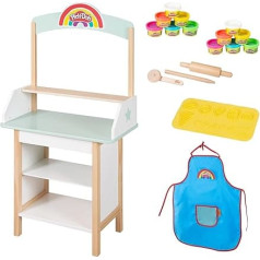 roba x Play-Doh Ice Cream Stand - Play Set Made of FSC-Certified Wood with 12 Kneading Cans, Wooden Tool, Apron & 3D Mat - Creative Sales Stand from 3 Years