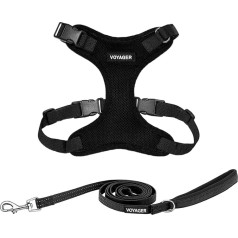 Voyager Step-In Lock Dog Harness, Reflective Dog Lead Combo Set with Neoprene Handle, 1.5 m, Supports Small, Medium and Large Breeds, Puppies/Cats by Best Pet Supplies - Black, S