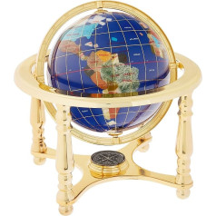 Unique Art 10-Inch Tall Table Top Blue Lapis Ocean Gemstone World Globe with 4 leg Gold Stand