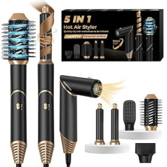 Airstyler 5-in-1 Hair Styler Ion Hair Dryer Air Curling Iron Magic Styler Hot Air Brush Hair Dryer Curling Iron Round Brush Hair Dryer Styling Brush, Black/Gold