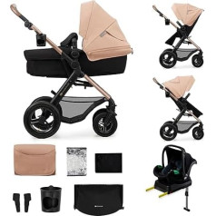 Kinderkraft MOOV2 Air Pushchair 4-in-1 Pushchair Set up to 22 kg with Child Seat I-Size 40-75 cm, Buggy Function, Adjustable Reclining Position, Large Extendable Hood, Inflatable Wheels, Beige