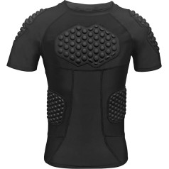 Topeter Mens Football Shirt Padded Compression Rib Protection Shirts with Ribs Chest Shoulder Back Pads