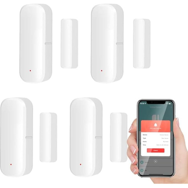 Smart WiFi Sensor for Doors and Windows, Alarm for Doors and Windows, Smart Door and Window Contact Sensor for Home Security, Compatible with Alexa, Pack of 4
