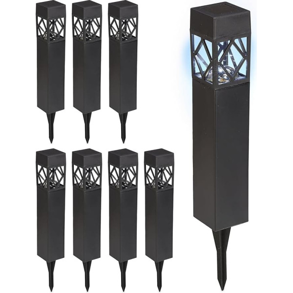 Relaxdays Solar Lights Set of 8 Cool White Waterproof Twilight Sensor LED Solar Light H x W x D: 41 x 6 x 6 cm Black