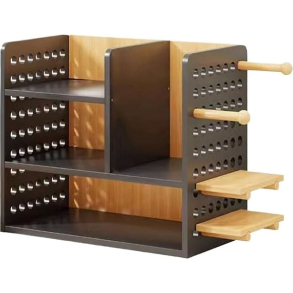 Bücherregal Schwarzes Desktop-Dichtebrett-Bücherregal mit Loch-Organizer, Büro-Aufbewahrungsregal Holzleitblech und Ausstellungsständer Haken Aufbewahrungsorganisator(L30xW20.3xH39 cm)