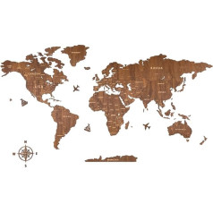 Creawoo World Map Wall Decoration Made of Wood, Walnut World Map Travel Map Wall Decoration Wall Art for Office, Living Room, Bedroom (200 x 114 cm)