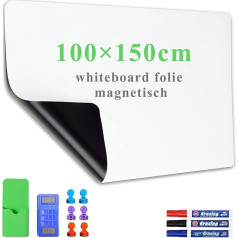 Whiteboard Film, 100 x 150 cm, Magnetic Self-Adhesive Whiteboard Film, Memo Board for Writing, Includes Marker and Sponge, Wall Film for Smooth Surfaces in School, Office, Home