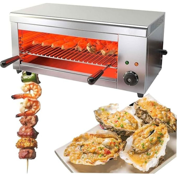 Electric Grill Oven 2000W Wall Mounted Stainless Steel Cheese Melter with Removable Oil Tray, 50-300°C, Commercial Double Indicator Lights, Grill Rotisserie Oven Grill Plate, for Fish, Beef