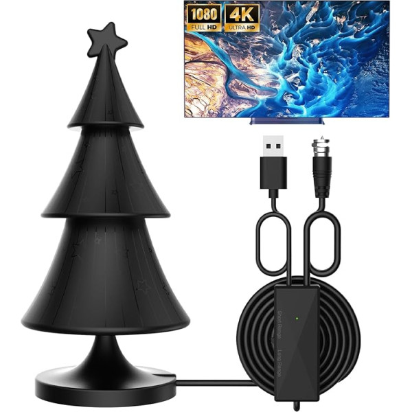 DVB-T/DVBT2 Antenna with Amplifier, HDTV Indoor TV Antenna, 420 km Long Range and 360° Reception, Suitable for 4K 1080p Channels and All TV Devices, with Magnetic Base 5 m Cable