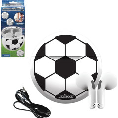 Lexibook, Football Wireless Stereo Earbuds High Sound Quality Integrated Microphone Touch Control Charging Box Volume Limited to 85dB White/Black HPBT05FO