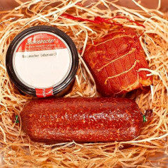 Oberlausitz Sausage Package | Gift Basket Elegant Salami & Smoked Ham in One Piece | Food Basket Meat & Sausage Products with Lard Meat in Glass | Available as a Gift Basket