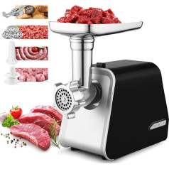 COOCHEER Professional Electric Meat Grinder with Sausage Filler and Biscuit Attachment, 2000 W Sausage Machine, Minced Meat Machine with 3 Perforated Discs & Kibbe Attachment for Minced Meat, Mead