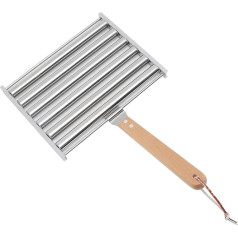 Fdit Hot Dog Roller for Girls, Removable Stainless Steel Hot Dog Sausage Roller, Steamer with Extra Long Wooden Handle, BBQ Hot Dog Roller for Even Cooking (L)