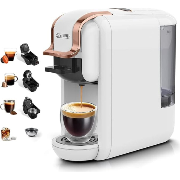 Cafelffe MK-603 Pod Coffee Maker, 4 in 1 Hot/Cold Single Serve Espresso Machine, Compatible with ESE Pods,Nes Original/DG capsules and Ground Coffee, Fast Brew, White