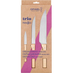 Opinel OP01838 Parallel Chef's Knife Set, Stainless Sandvik Steel, Chef, Carving and Utility Knife, Beech Wood Handle Knife, Multi-Colour, One Size