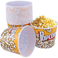 Pack of 18 1.25 Litre Popcorn Buckets, Plastic Popcorn Containers, 12 x 14 cm, Reusable Popcorn Bowl for Home Cinema Parties, Film Night