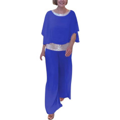 Briskorry Women's Two-Piece Summer Top Shirt and Trousers Suit Casual Baggy Leisure Suit Sequins Crew Neck Tracksuit Set Cuddly Airy Streatwear Elegant Yoga