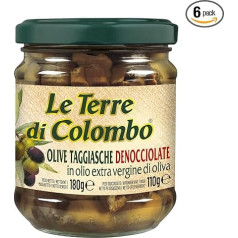 Le Terre di Colombo Pitted Taggiasca Olives in Extra Virgin Olive Oil (36%) 180g (Pack of 6)