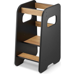 Defipad Learning Tower for Ages 1 Year and up, Height-Adjustable Montessori Learning Tower with Tilt Protection, Solid and Stylish, Made in the EU, incl. Mounting Accessories, Black/Oak